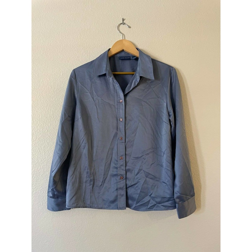 Karen Scott Petites Size PL Women's Button Up Shirt Blouse‎ Long Sleeve Blue